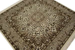 Cream Floral Kirman 5X5 Oriental Square Rug