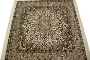 Cream Floral Kirman 5X5 Oriental Square Rug