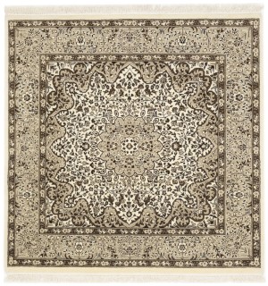 Cream Floral Kirman 5X5 Oriental Square Rug