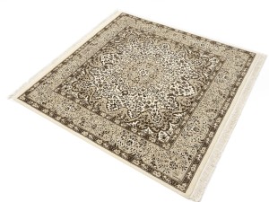 Cream Floral Kirman 5X5 Oriental Square Rug