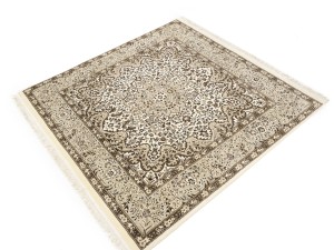 Cream Floral Kirman 5X5 Oriental Square Rug