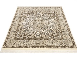 Cream Floral Kirman 5X5 Oriental Square Rug