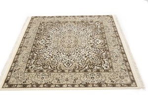 Cream Floral Kirman 5X5 Oriental Square Rug