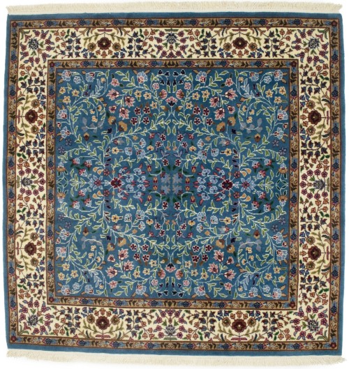 Teal Blue Floral Kirman 5X5 Oriental Square Rug