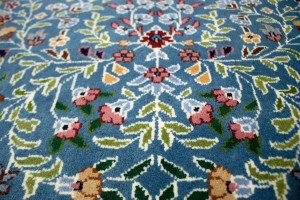 Teal Blue Floral Kirman 5X5 Oriental Square Rug