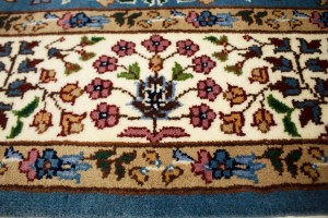 Teal Blue Floral Kirman 5X5 Oriental Square Rug