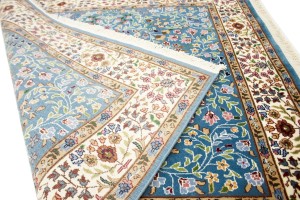 Teal Blue Floral Kirman 5X5 Oriental Square Rug