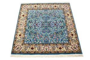 Teal Blue Floral Kirman 5X5 Oriental Square Rug