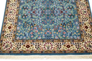 Teal Blue Floral Kirman 5X5 Oriental Square Rug