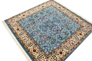 Teal Blue Floral Kirman 5X5 Oriental Square Rug