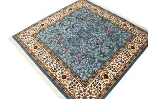 Teal Blue Floral Kirman 5X5 Oriental Square Rug