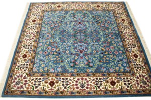 Teal Blue Floral Kirman 5X5 Oriental Square Rug