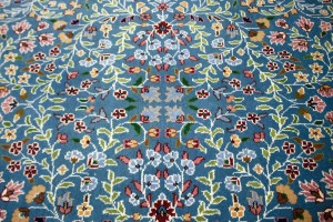 Teal Blue Floral Kirman 5X5 Oriental Square Rug