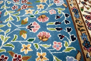 Teal Blue Floral Kirman 5X5 Oriental Square Rug