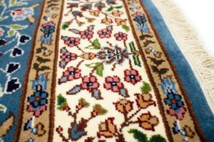 Teal Blue Floral Kirman 5X5 Oriental Square Rug