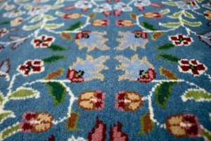 Teal Blue Floral Kirman 5X5 Oriental Square Rug