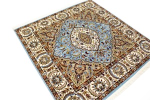Blue Floral Kirman 5X5 Oriental Square Rug