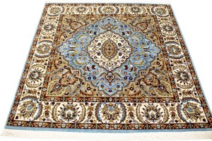 Blue Floral Kirman 5X5 Oriental Square Rug