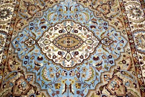 Blue Floral Kirman 5X5 Oriental Square Rug
