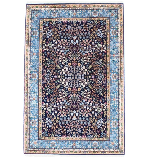 Navy Blue Floral Kirman 4X6 Oriental Rug