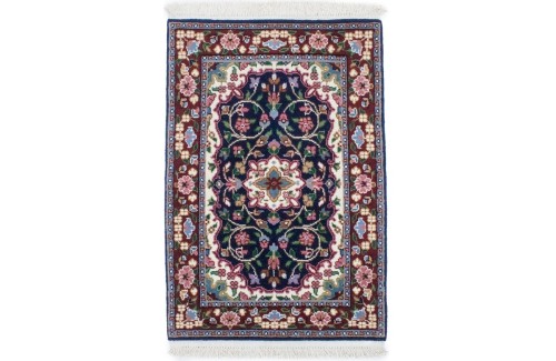 Navy Blue Floral Kirman 2X3 Oriental Rug