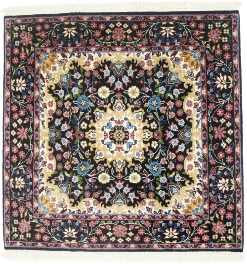 Black Floral Kirman 3X3 Oriental Rug