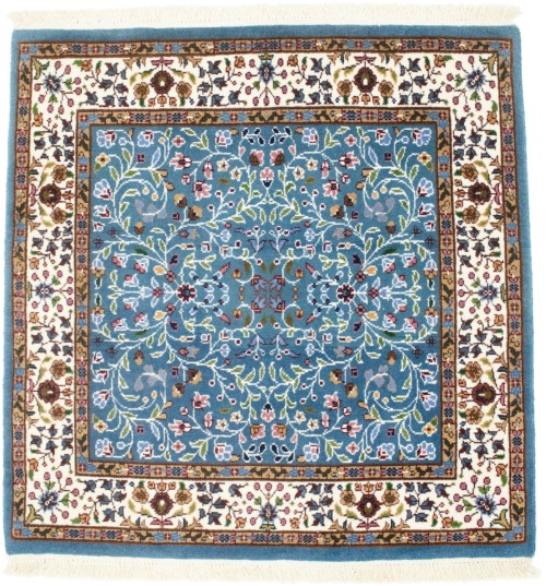 Teal Blue Floral Kirman 3X3 Oriental Square Rug