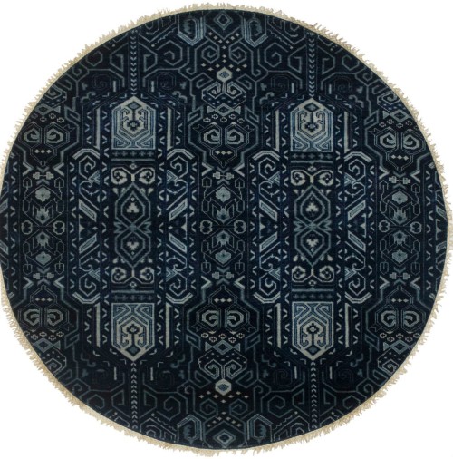 Dark Navy & Gray 6X6 Contemporary Round Rug