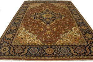 Rust & Navy Floral Traditional 9X12 Heriz Serapi Oriental Rug