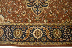Rust & Navy Floral Traditional 9X12 Heriz Serapi Oriental Rug