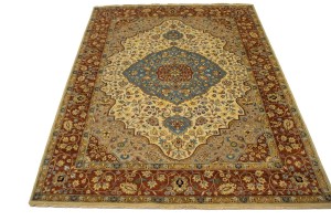 Beige Floral 9X12 Rare Heriz Serapi Oriental Rug