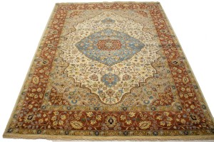 Beige Floral 9X12 Rare Heriz Serapi Oriental Rug