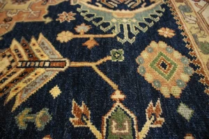 Navy & Cream Tribal Geometric 8X10 Indo-Karajeh Oriental Rug
