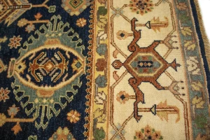 Navy & Cream Tribal Geometric 8X10 Indo-Karajeh Oriental Rug