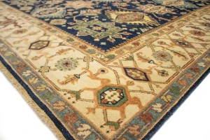 Navy & Cream Tribal Geometric 8X10 Indo-Karajeh Oriental Rug