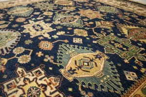 Navy & Cream Tribal Geometric 8X10 Indo-Karajeh Oriental Rug