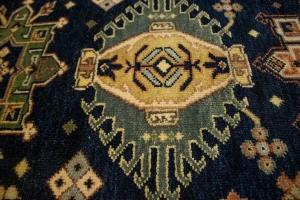 Navy & Cream Tribal Geometric 8X10 Indo-Karajeh Oriental Rug