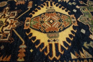 Navy & Cream Tribal Geometric 8X10 Indo-Karajeh Oriental Rug