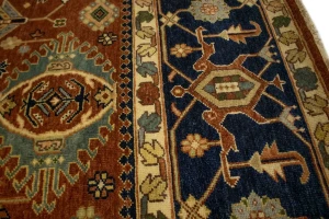 Rust & Dark Navy Geometric Tribal 9X12 Indo-Karajeh Oriental Rug