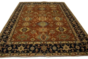 Rust & Dark Navy Geometric Tribal 9X12 Indo-Karajeh Oriental Rug