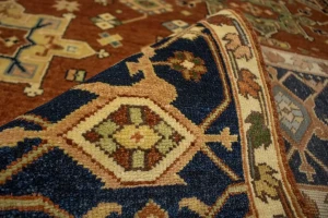 Rust & Dark Navy Geometric Tribal 9X12 Indo-Karajeh Oriental Rug