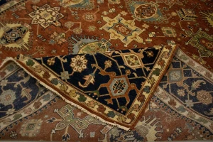 Rust & Dark Navy Geometric Tribal 9X12 Indo-Karajeh Oriental Rug