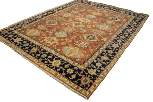 Rust & Dark Navy Geometric Tribal 9X12 Indo-Karajeh Oriental Rug