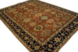 Rust & Dark Navy Geometric Tribal 9X12 Indo-Karajeh Oriental Rug