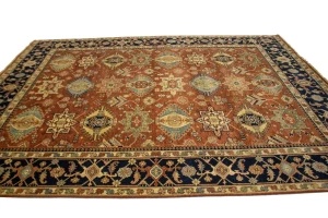 Rust & Dark Navy Geometric Tribal 9X12 Indo-Karajeh Oriental Rug