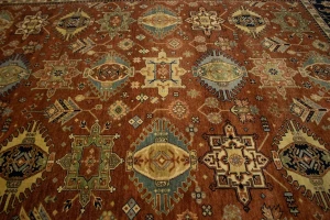 Rust & Dark Navy Geometric Tribal 9X12 Indo-Karajeh Oriental Rug