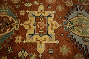 Rust & Dark Navy Geometric Tribal 9X12 Indo-Karajeh Oriental Rug