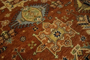 Rust & Dark Navy Geometric Tribal 9X12 Indo-Karajeh Oriental Rug