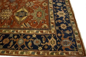 Rust & Dark Navy Geometric Tribal 9X12 Indo-Karajeh Oriental Rug