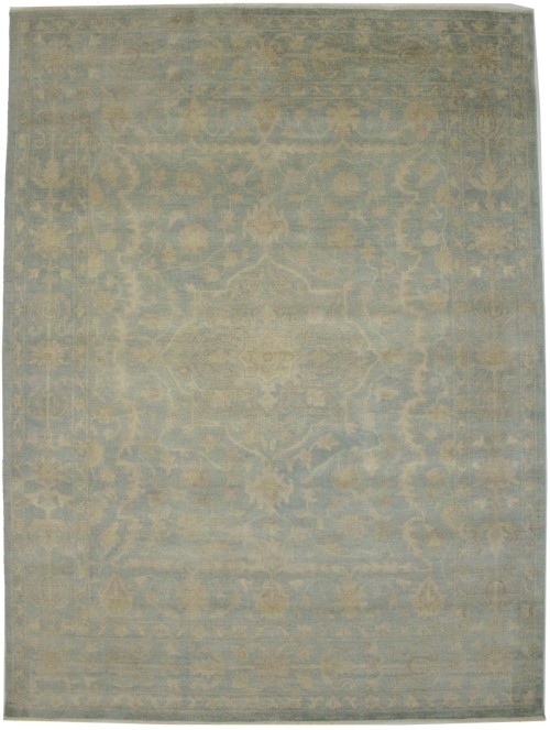 Aqua Blue Floral Transitional 9X12 Oriental Rug